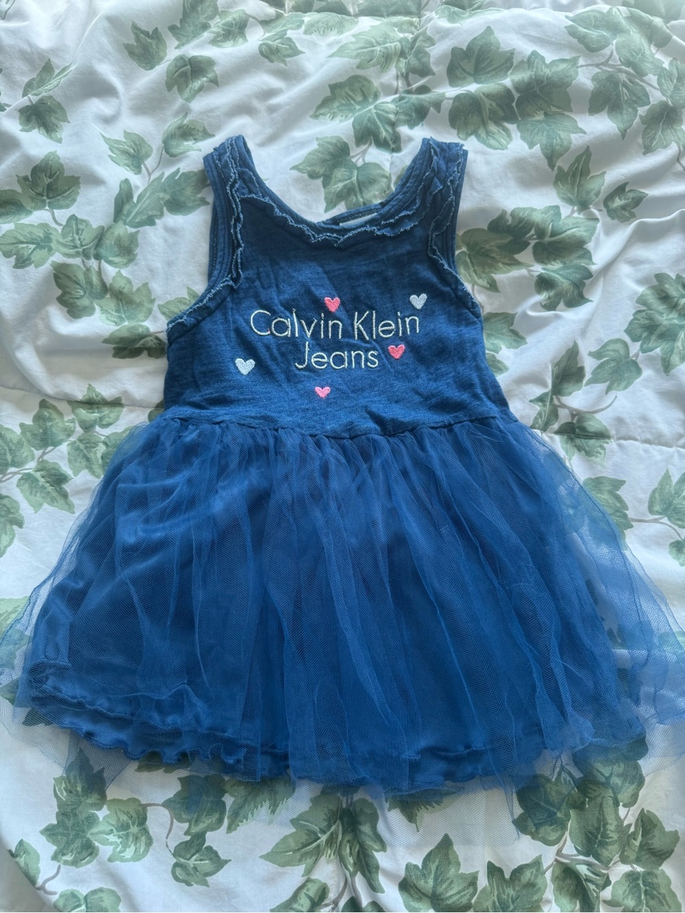 Calvin Klein Jeans Navy Blue Tulle Tank with Heart Accents